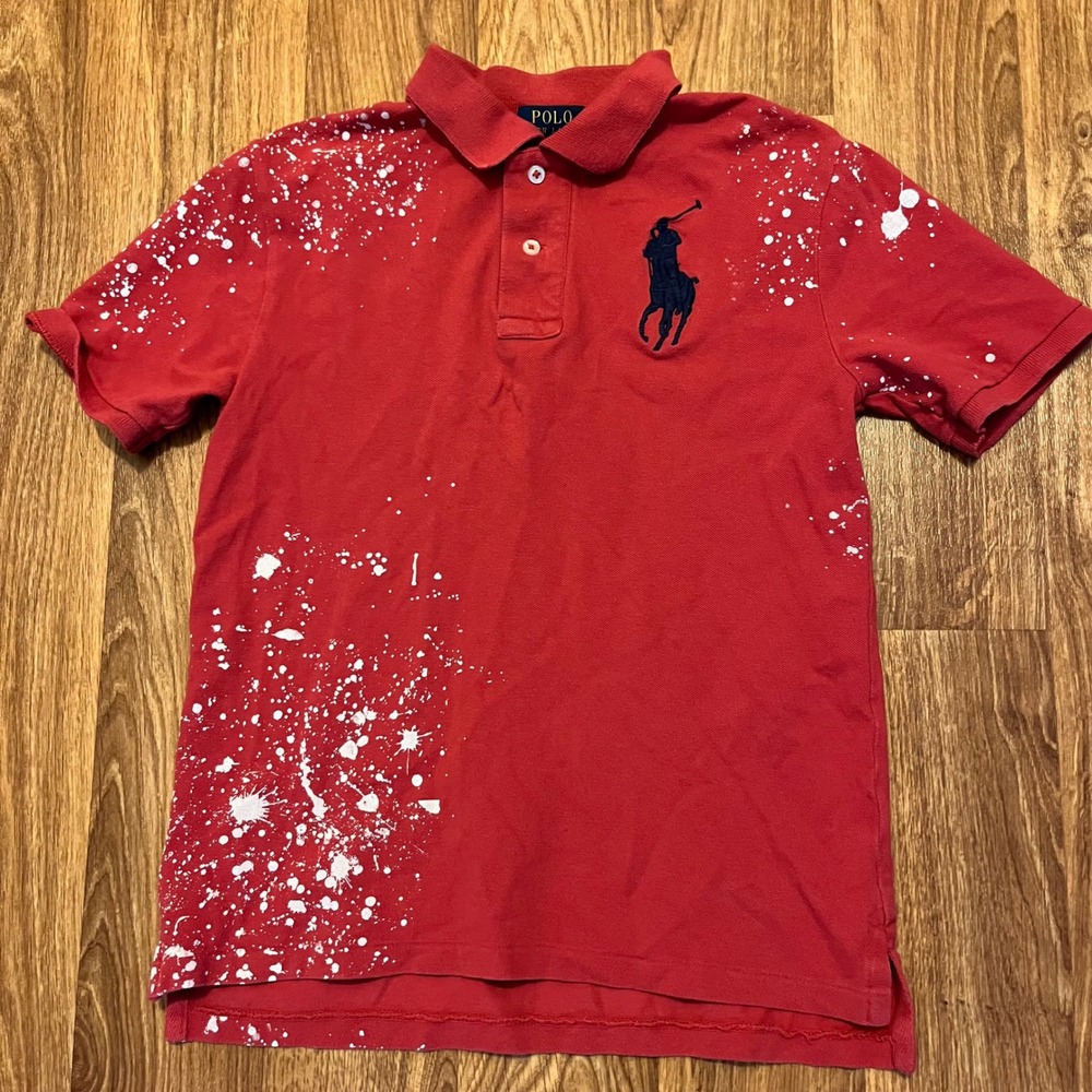 Polo Ralph Lauren Shirt‎ Kids Medium 10-12 Red Splatter Paint Short Sleeve